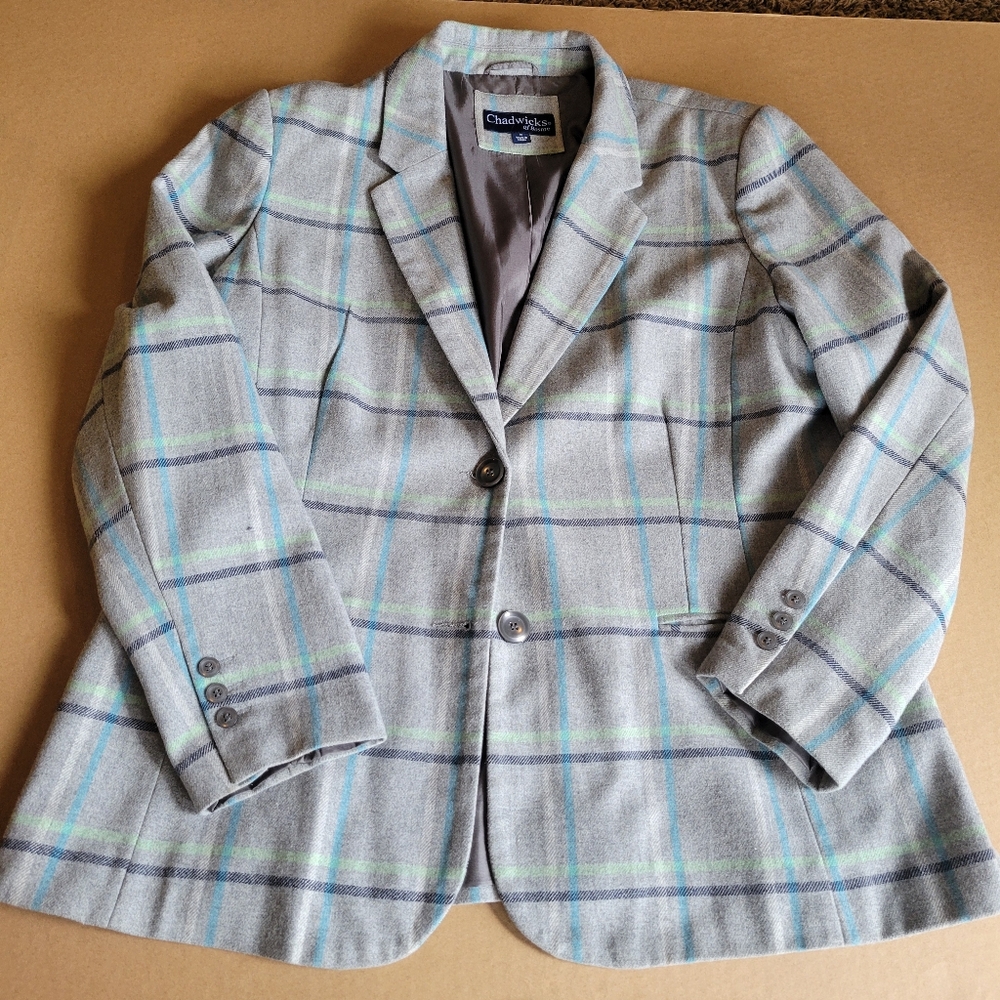 Chadwicks Of Boston Womens Size 18 Wool Blend Windowpane Plaid Blazer